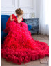 Red Tulle Ruffled High Low Flower Girl Dress